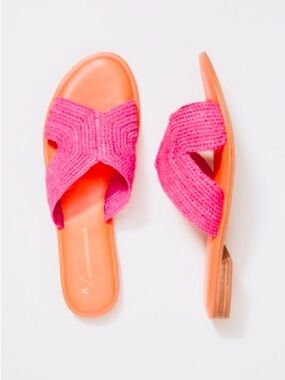 Anthropologie Colorblocked Raffia Sandals Pink Orange 6